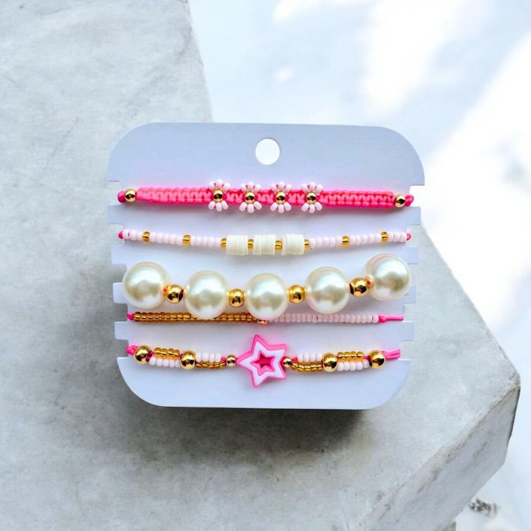 Fuchsia Star Bracelet Set (Set of 5)