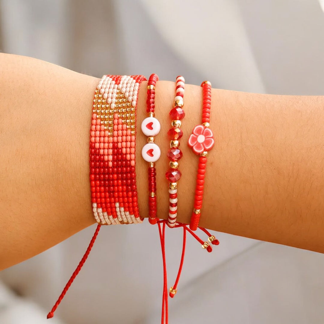 Scarlet Bloom Bracelet Set (Set of 4)