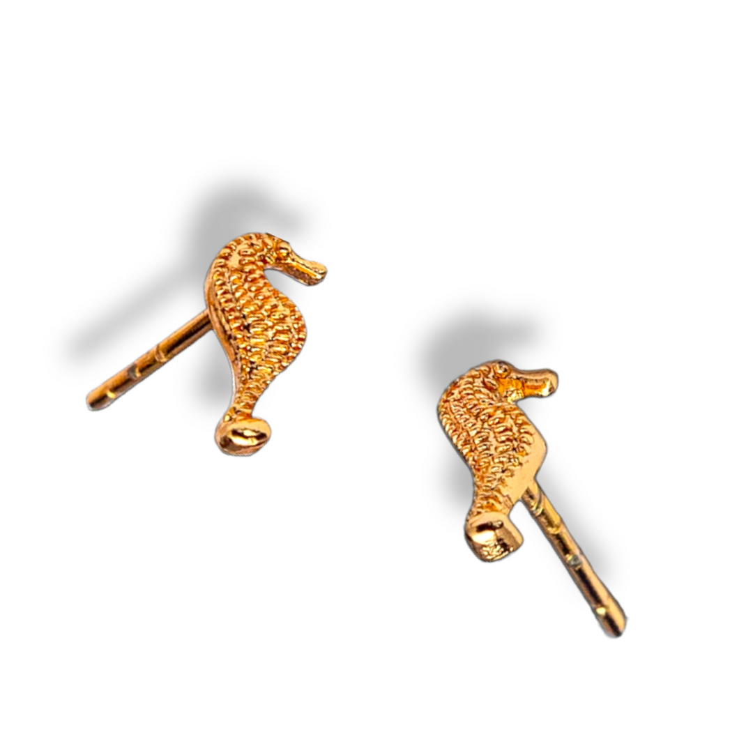 Mini Dots Seahorse Earrings - Gold Earrings with Rhodium Plating, Oval Shape with Crystal Detail, Hypoallergenic, Moisture-Resistant