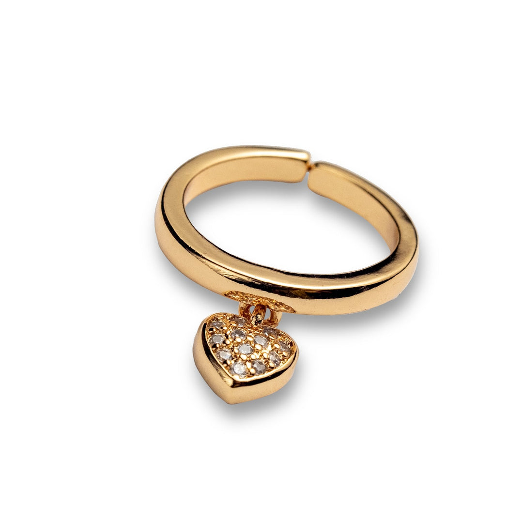 Truly Ring - One Size with Heart Charm and Crystals