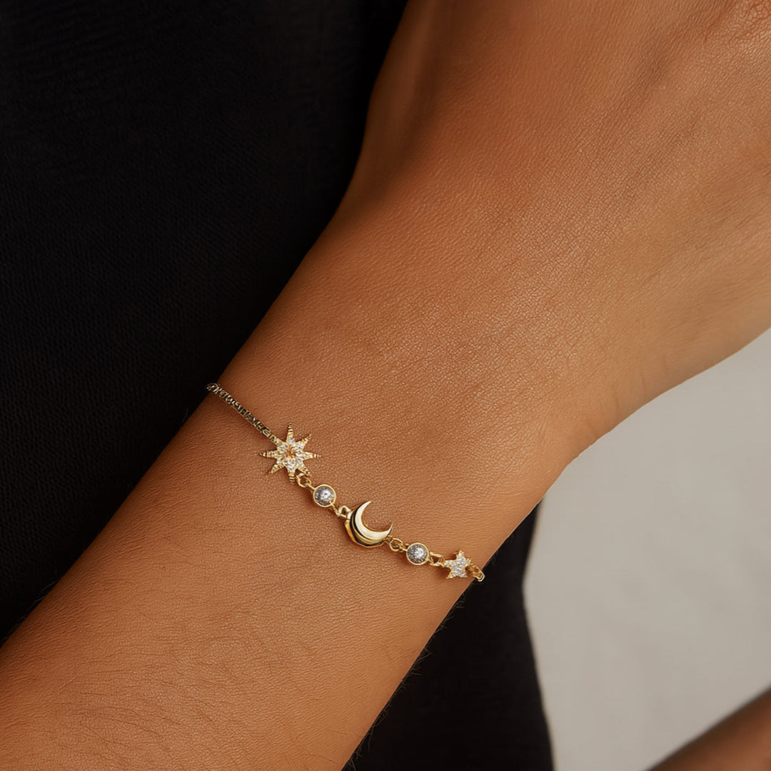 Celestial Gold Bracelet — Moon & Stars