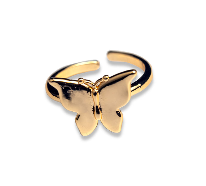 Golden Butterfly Ring - One-Size Golden Butterfly Ring with Rhodium Plating, Hypoallergenic Material