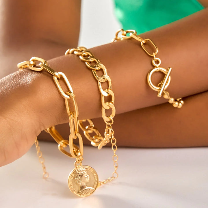 Golden Coin Trio Bracelet Set