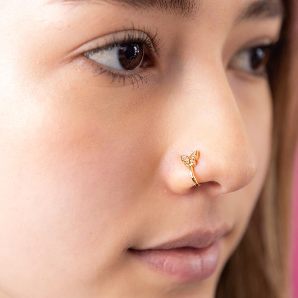 Nostril Butterfly Crystal Hoop