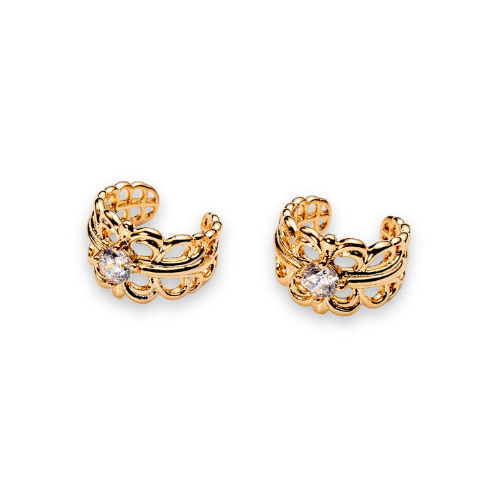 Loto Ear Cuff - Golden Snap-On Earring with Delicate Curved Figure and Beautiful Crystal