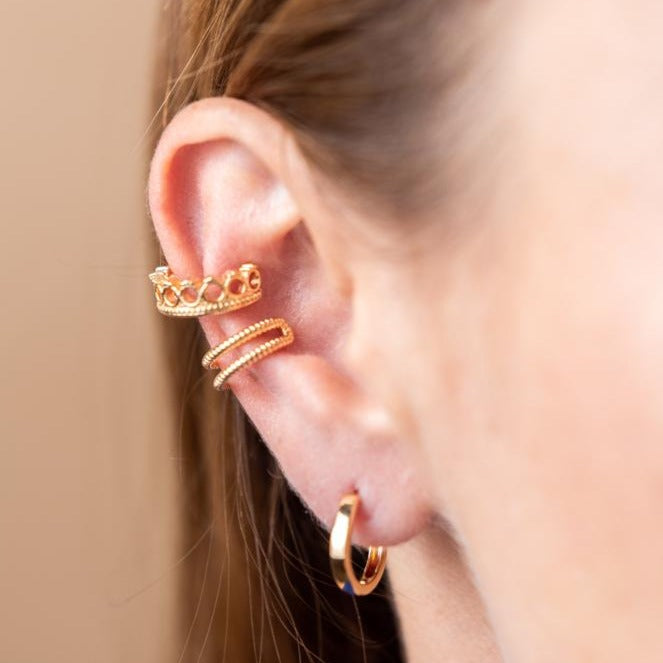 Queens Ear Cuff - Snap-On Golden Crown Earrings (No Piercing Required)