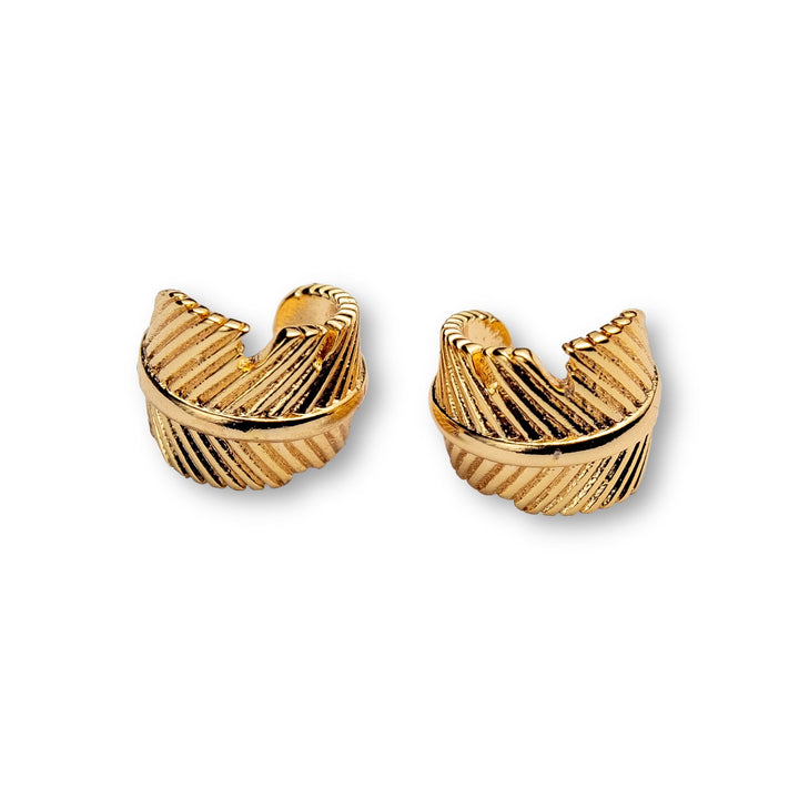 Leaf Ear Cuff - Snap-On Golden Earrings with Leaf Design and Textures (No Piercing Required)