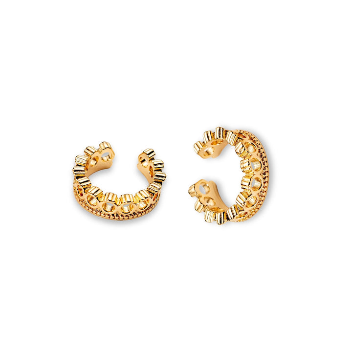 Queens Ear Cuff - Snap-On Golden Crown Earrings (No Piercing Required)