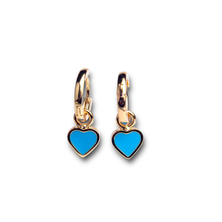 Blue Heart Hoops 2-in-1 Earrings - Dangle Earrings with Blue Heart Charms, Hypoallergenic, and Rhodium Plating